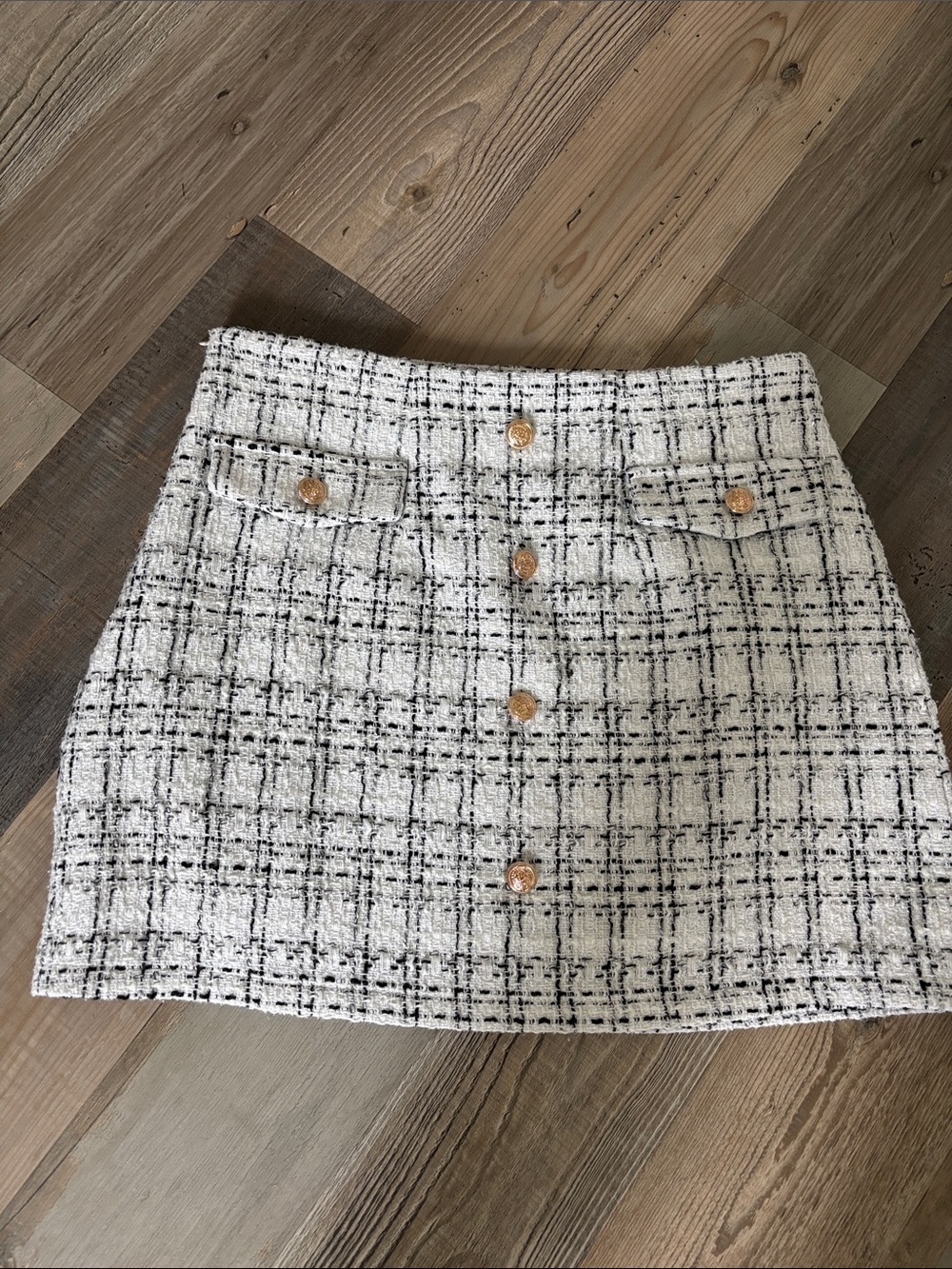Amazon Black & White Tweed Button-Front Mini Skirt